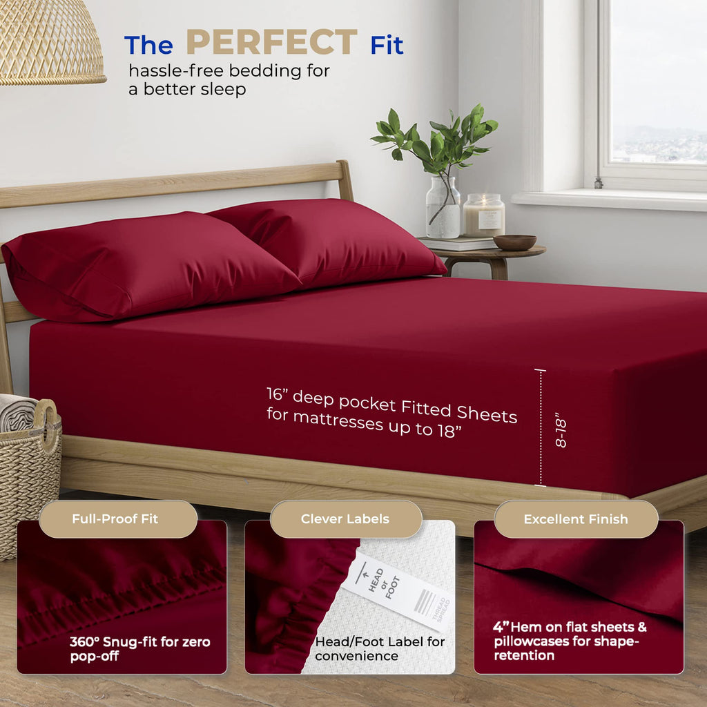 Thread Spread Twin Xl Cotton Sheets - 400 Thread Count 100% Cotton Twin Xl Sheets Set, 3 Pc Twin Xl Sheets, Luxury Sateen Sheets, Dorm Rooms & Adults, Deep Pockets Easy Fit, Cotton Sheets (Burgundy)