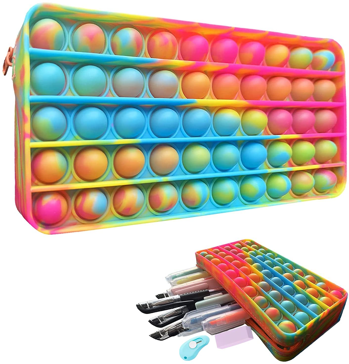 Pop Pencil Case Fidget Pencil Pen Case Simple Sensory Silicone Bubble Toy Stationery Storage Bag Decompression Toy For Kids Scho