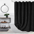 Black Boho Shower Curtain Modern Fabric Shower Curtain Shabby Chic Chenille Tufted Chevron Textured Striped Minimalist Shower Cu