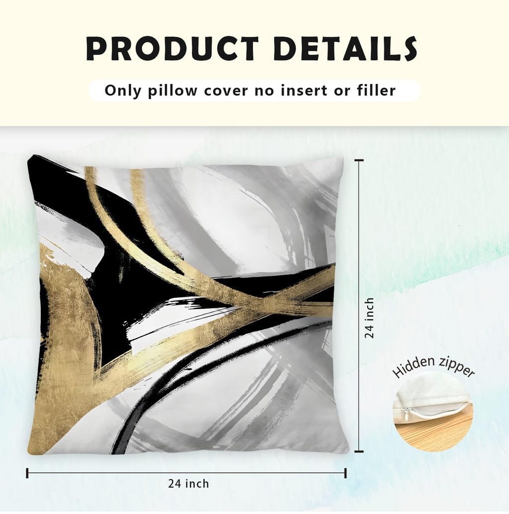 Supwhd Black White And Gold Pillow Covers, Abstract Black And Gold Pillow Covers 24X24 Set Of 2, Modern Boho Home Decor, Black A