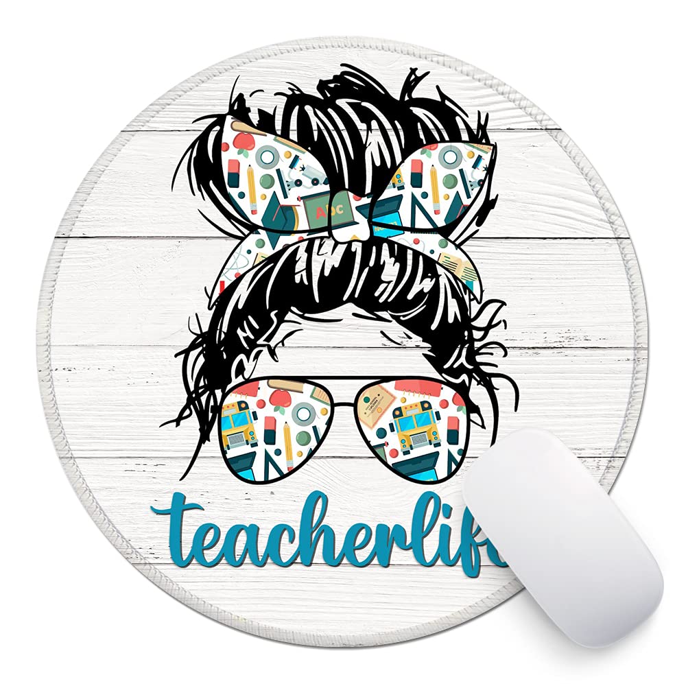 Zhantuone Teacher Life Round Mouse Pad With Non-Slip Rubber And Stitched Edges Desk Accessories Office Gifts For Women Friends B