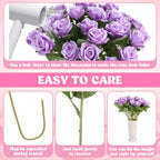 Hoemwarm 36 Pcs Silk Purple Rose Bouquet Bridal Artificial Flowers,Fake Rose Long Stem Realistic Artificial Flowers Bulk For Wed