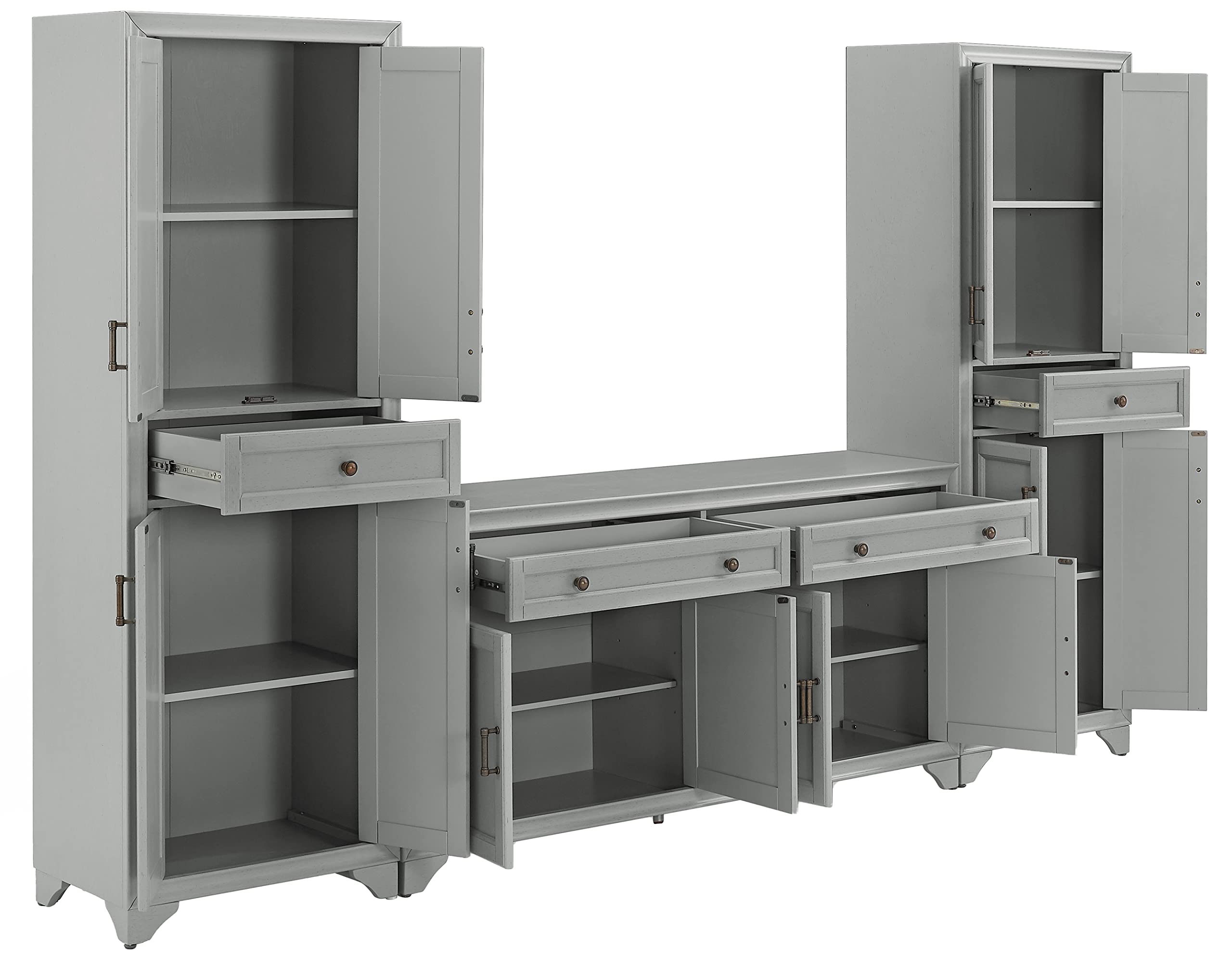 Crosley Furniture Tara 3-Piece Modern Farmhouse Sideboard Buffet Cabinet and Kitchen Storage Pantry Set, Distressed Gray