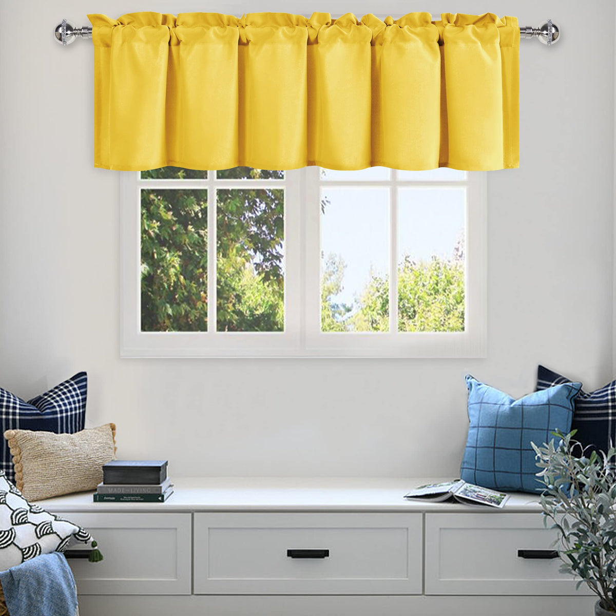 Dwcn Yellow Valance Curtains For Living Room, Basement Window Curtains Short Topper, Solid Valance For Kitchen Windows - 1 Panel