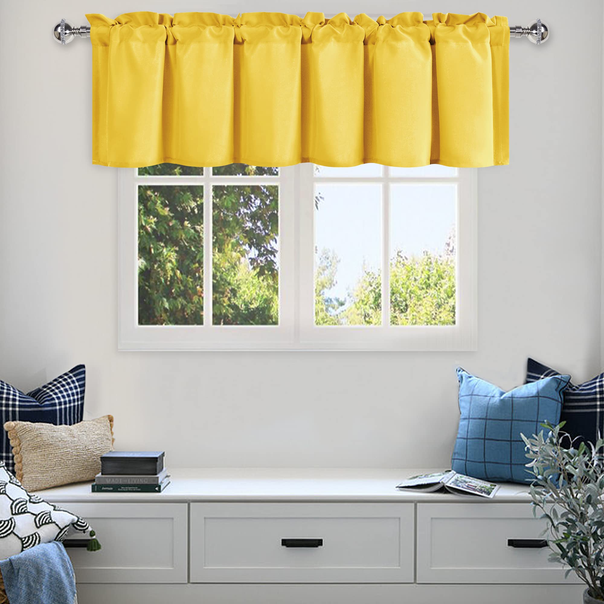 Dwcn Yellow Valance Curtains For Living Room, Basement Window Curtains Short Topper, Solid Valance For Kitchen Windows - 1 Panel