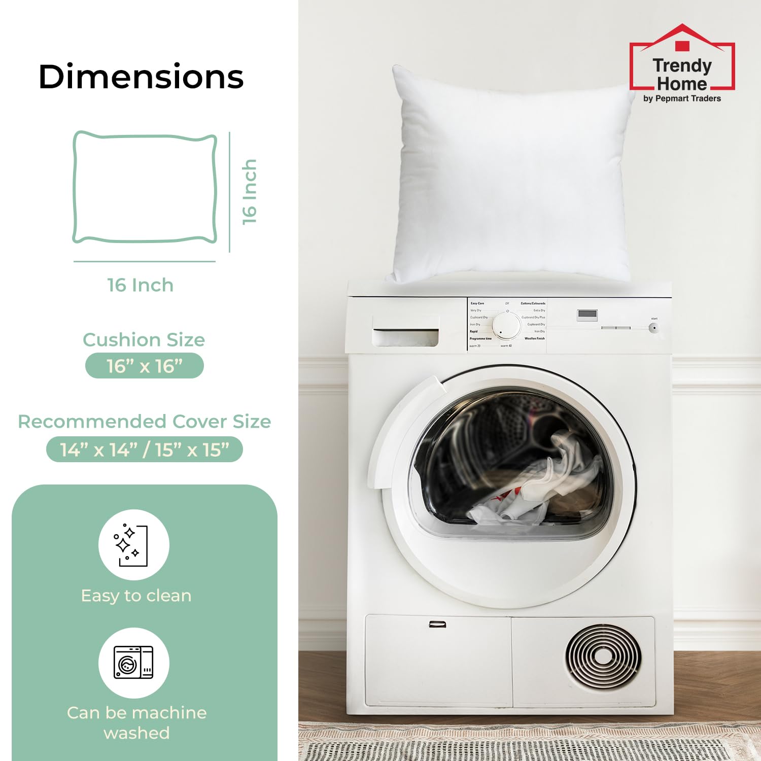 Trendy Home 16X16 Throw Pillow Insert (Set Of 4, White) Bed And Couch Pillows Stuffer Hypoallergenic, Decorative Home Outdoor So