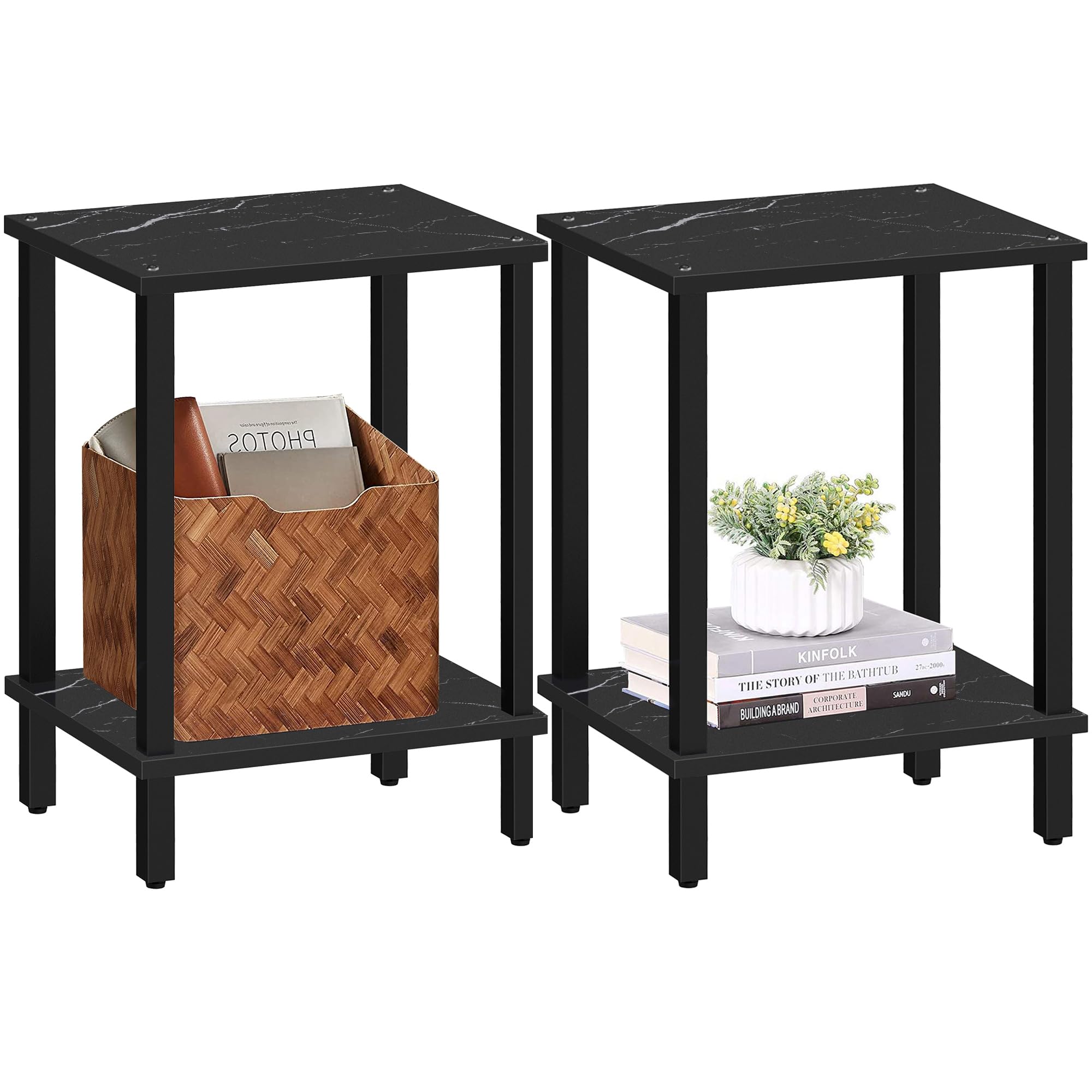 Tutotak End Table, Side Table, Nightstand, 2-Tier Storage Shelf, Sofa Table For Small Space, Living Room, Bed Room Tb01Bmk035