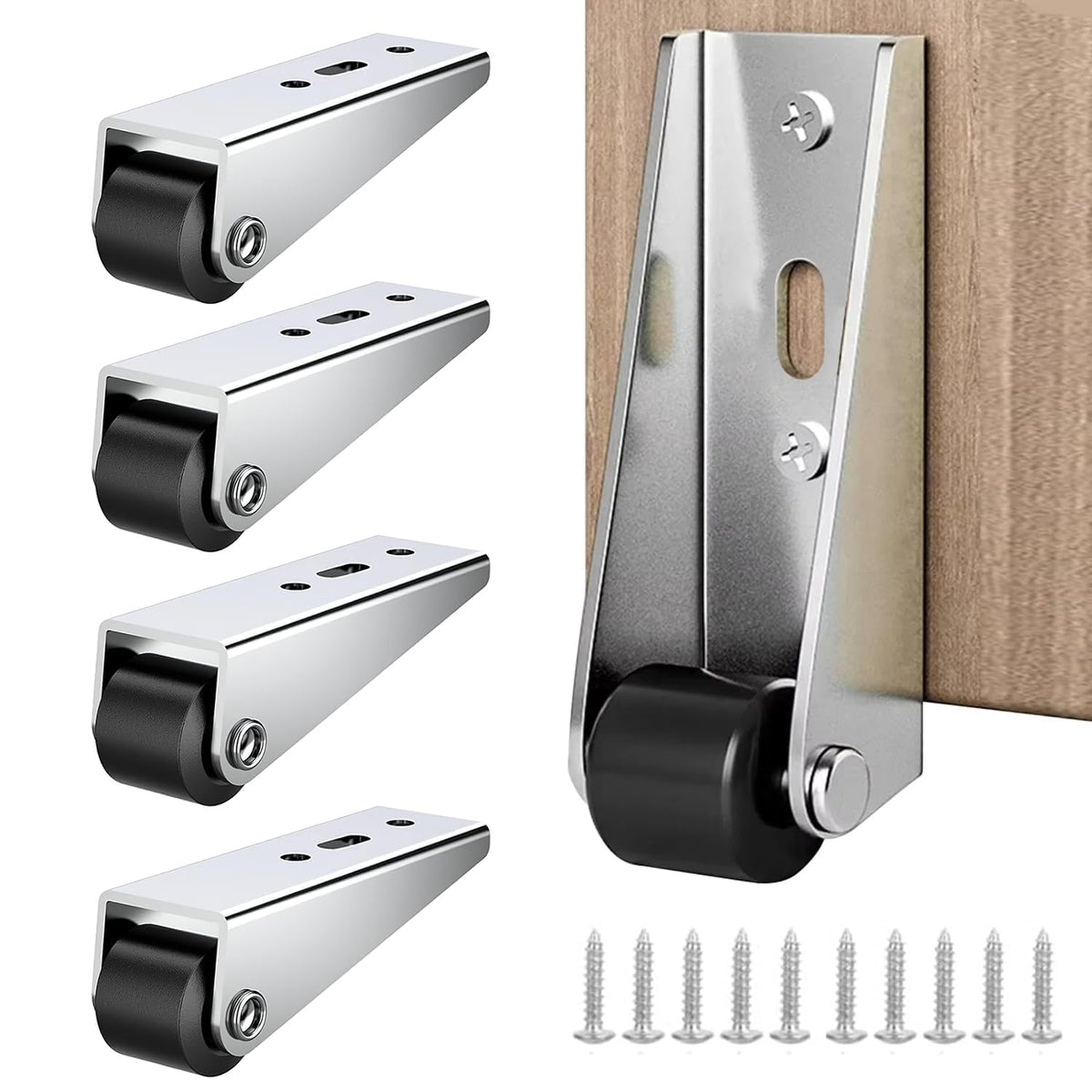 VOLTIXA 4Pcs Heavy Duty Caster Wheel for Furniture Sliding Door | Chrome Plated Steel Roller Wheel with Rubber Grip | Wardrobe C