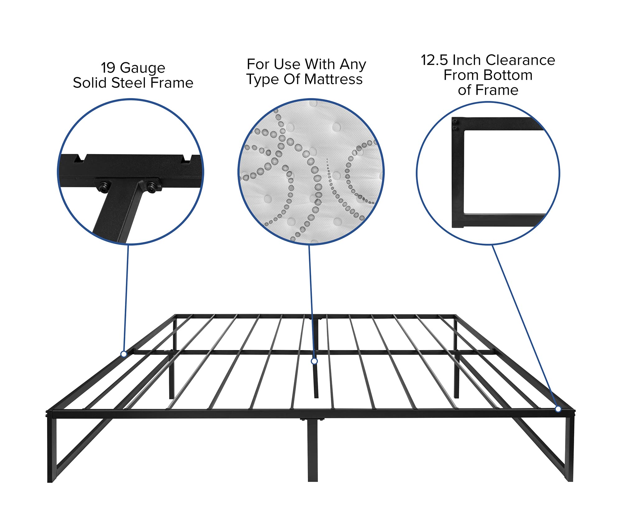 Flash Furniture Louis 14 Inch Metal Platform Bed Frame with 12 Inch Pocket Spring Mattress in a Box (No Box Spring Required) - King