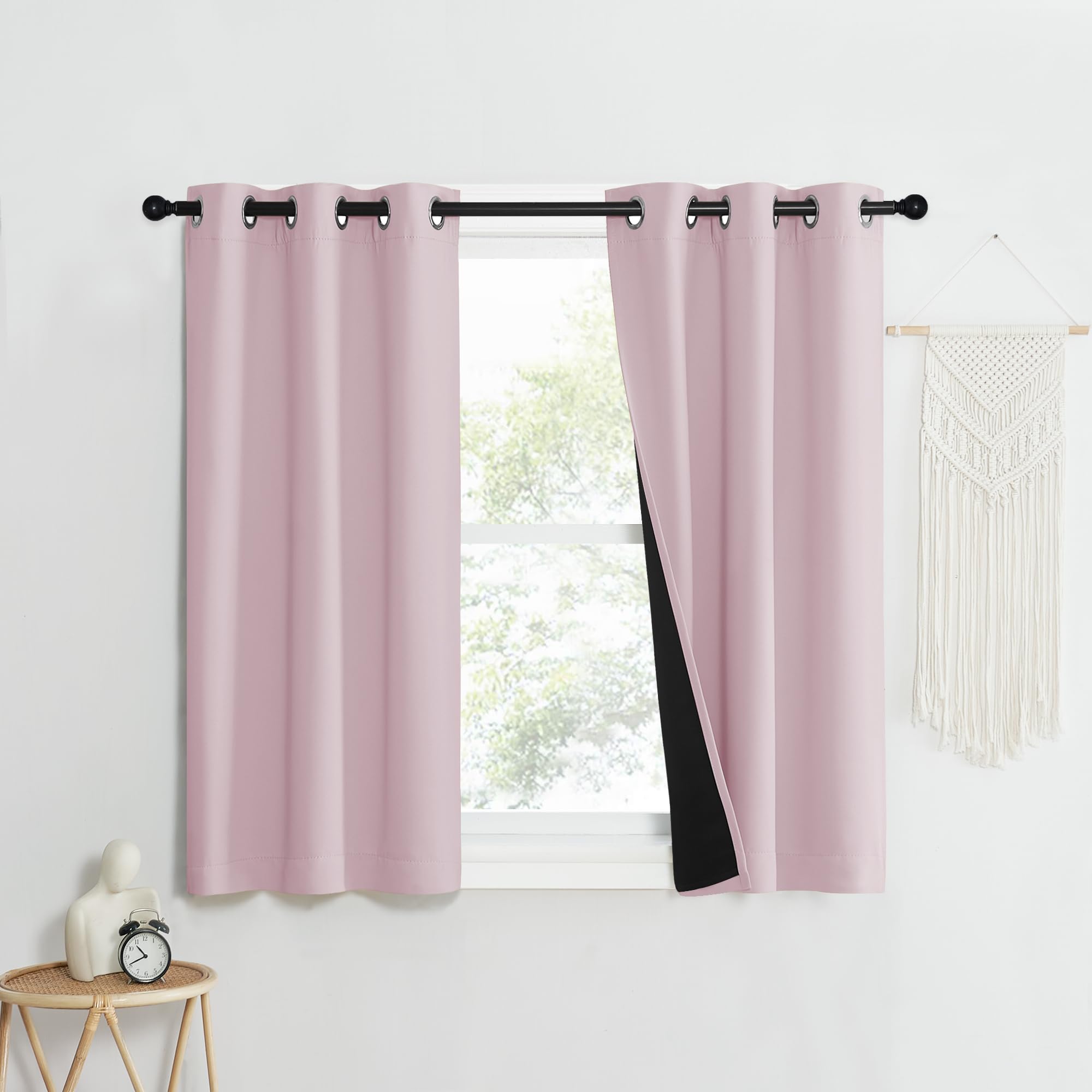 Nicetown 100% Blackout Window Curtain Panels, Heat And Cold Blocking Drapes With Black Liner For Nursery, 50' Thermal Insulated Draperies (Lavender Pink, 2 Pieces, 37' Wide Each Panel)