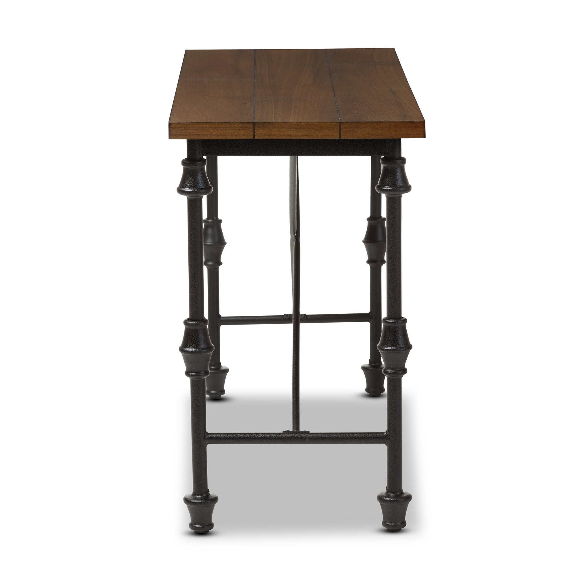 Baxton Studio Quain Antique Black Textured Finished Metal Distressed Wood Occasional Console Table
