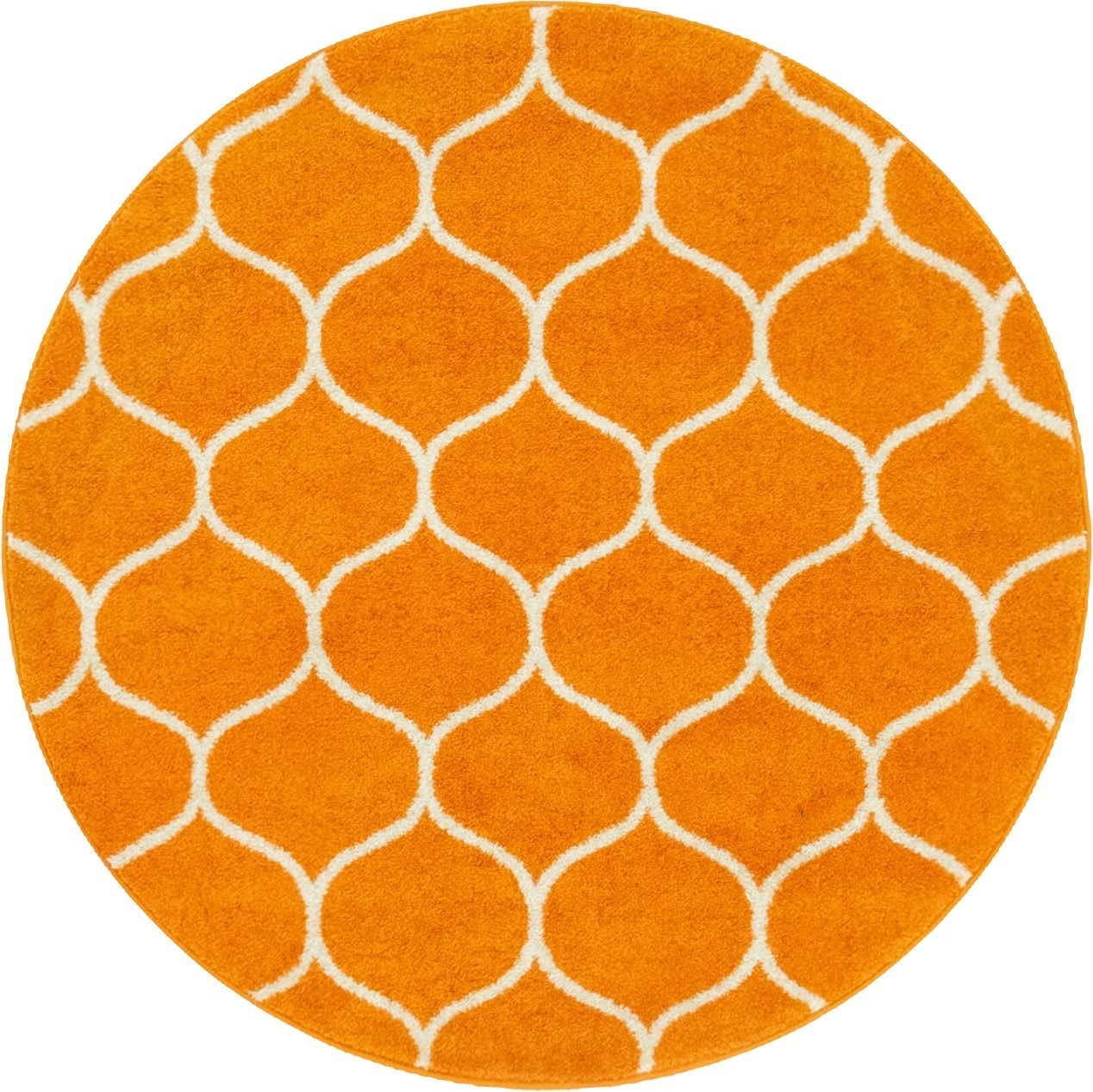 Unique Loom Trellis Frieze Collection Area Rug - Rounded (4 1 Round, Orange/ Ivory)