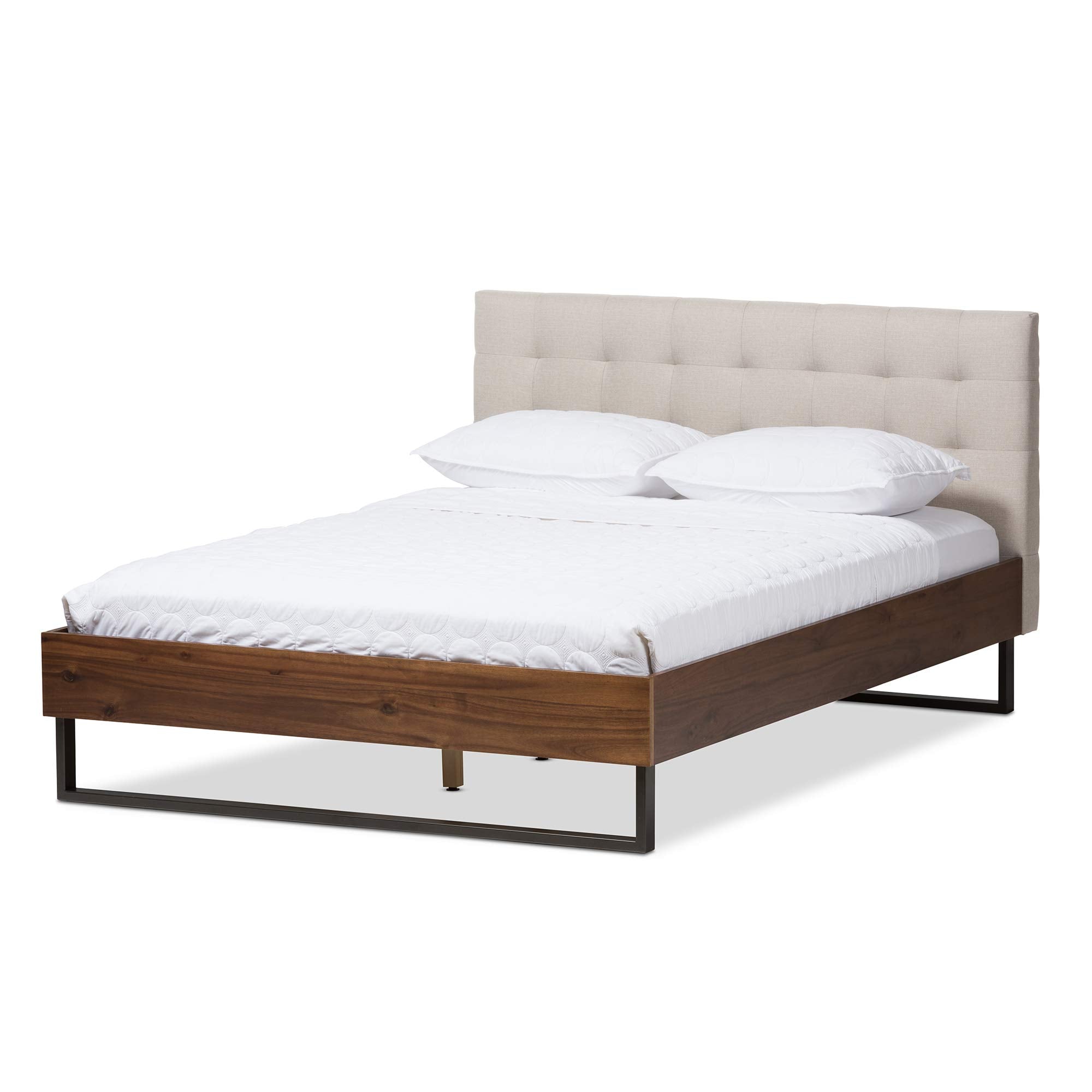 Baxton Studio Mitchell Tufted King Platform Bed in Beige and Brown