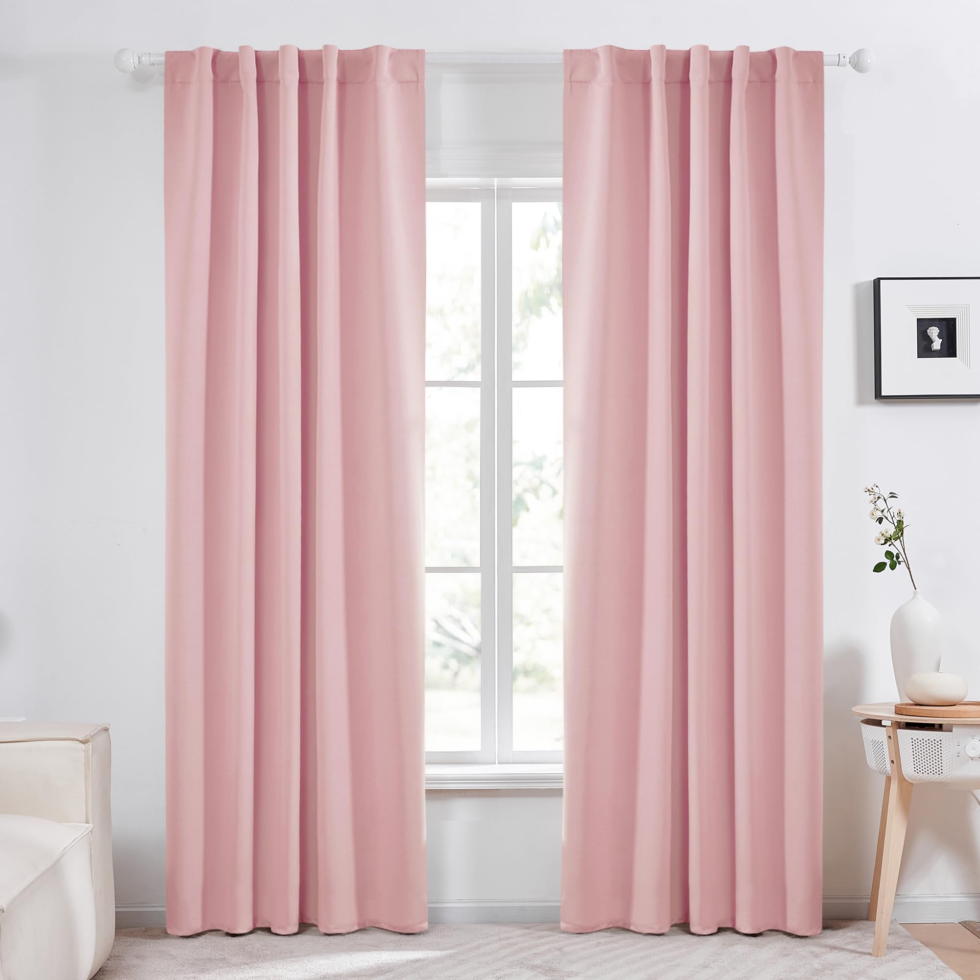 Deconovo Rod Pocket And Back Tab Blackout Curtains For Living Room, 42X95 Inch, Coral Pink, 2 Panels, Thermal Insulated Room Dar
