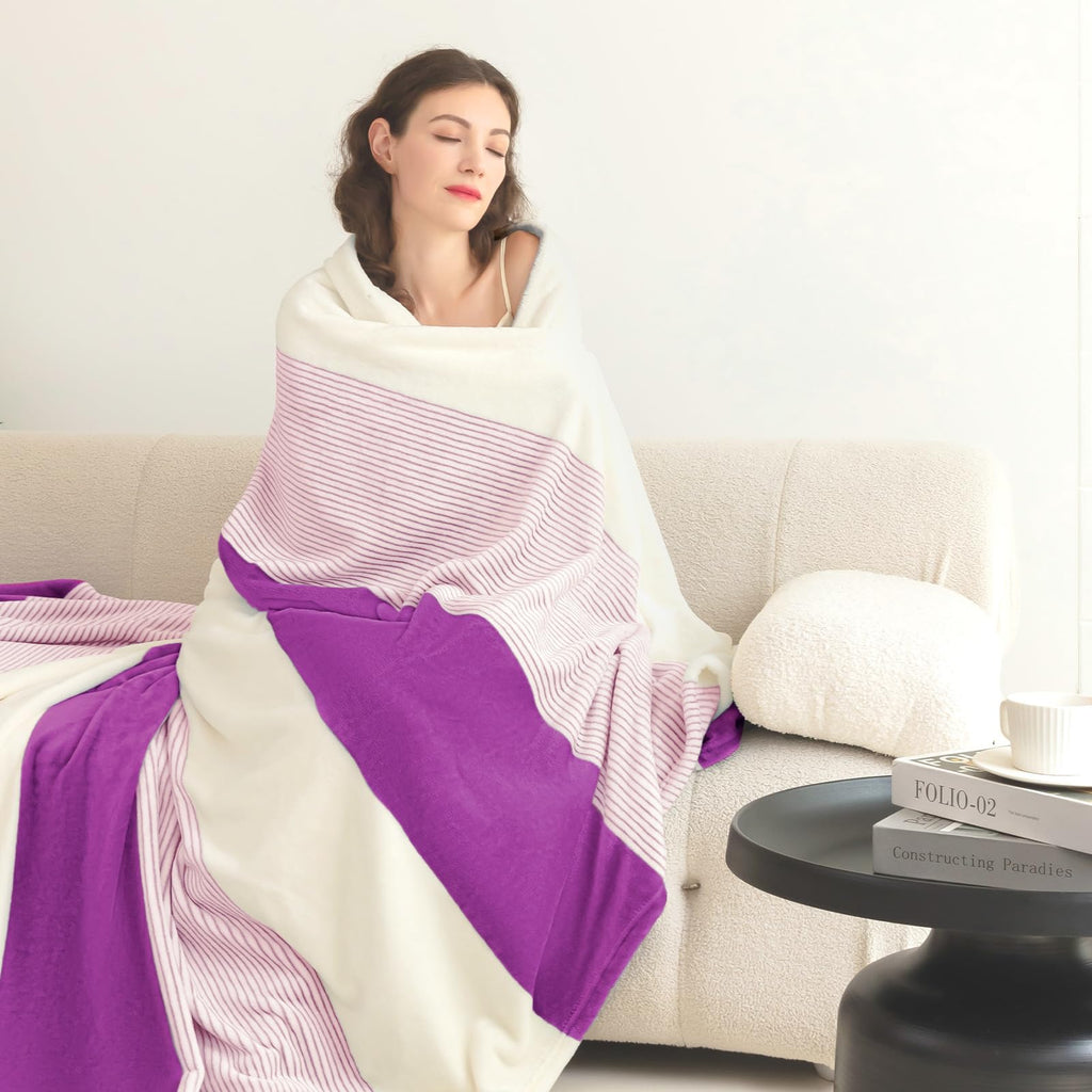 Homelike Moment Fleece Throw Blanket For Couch, Purple Soft Fluffy Blankets Throws, Fuzzy Cozy Plush Flannel Blanket For Sofa, C