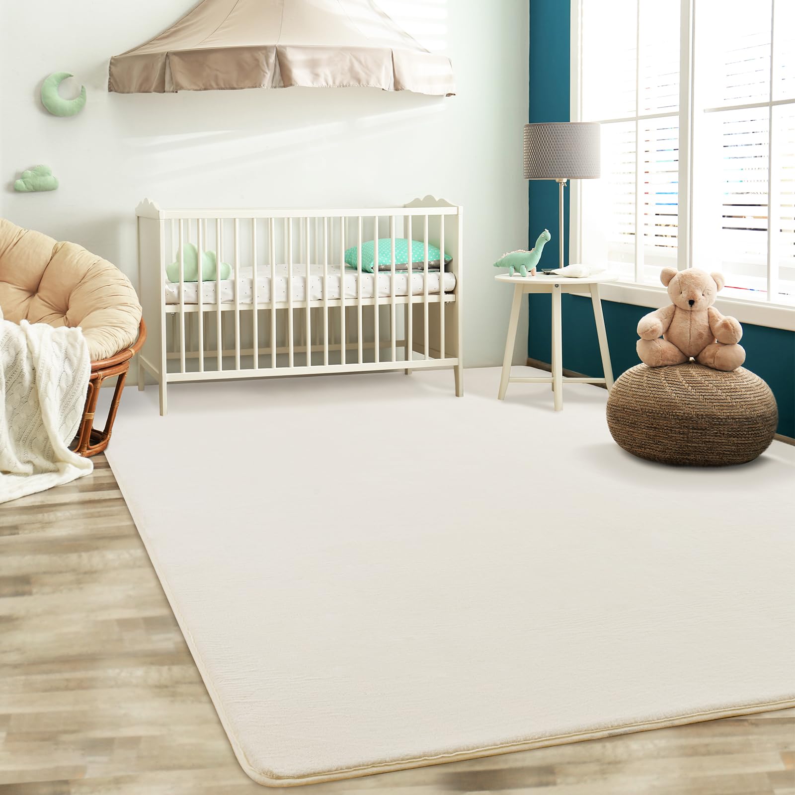 Softlife Carpet Living Room Rug, 6X9 Creamy White Washable Area Rugs For Bedroom, Soft Fluffy Fuzzy Carpet Bedside Rug Indoor No