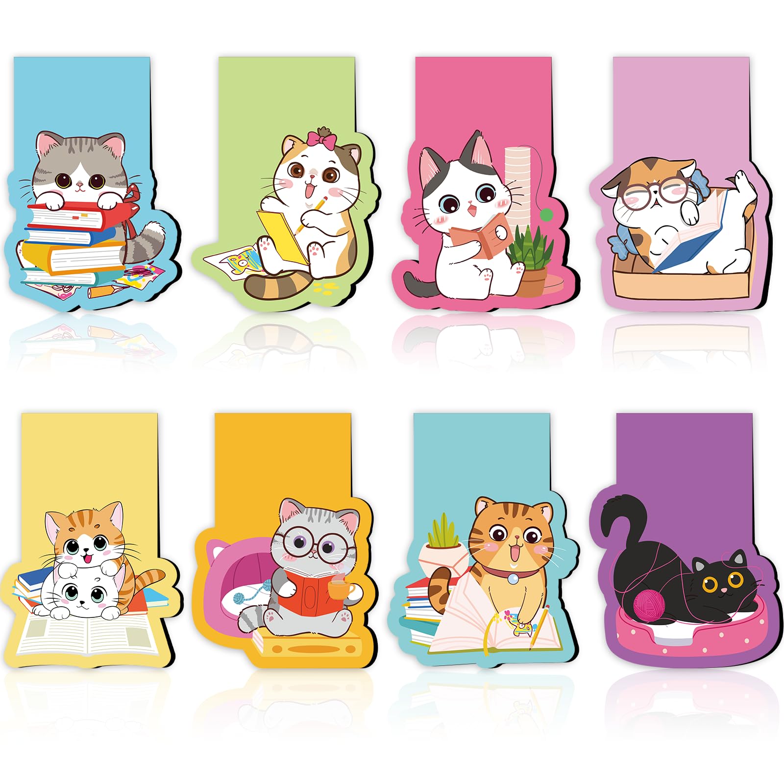 Wxiben Cats Magnetic Bookmarks Gifts - 8Pcs Cute Cats Magnetic Bookmark Cartoon Cat Bookmark Magnets Page Clip Gifts Pet Book Ma
