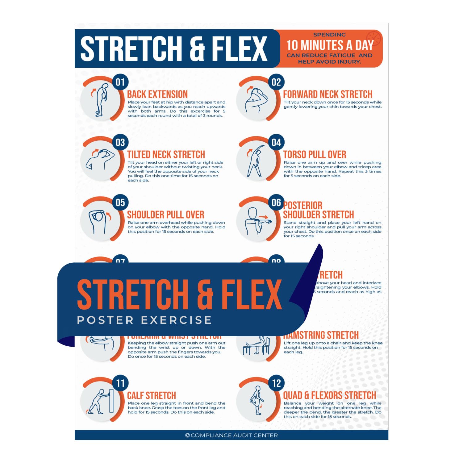 Stretch & Flex Poster Exercise For Workplace Guide Employees Employers ...