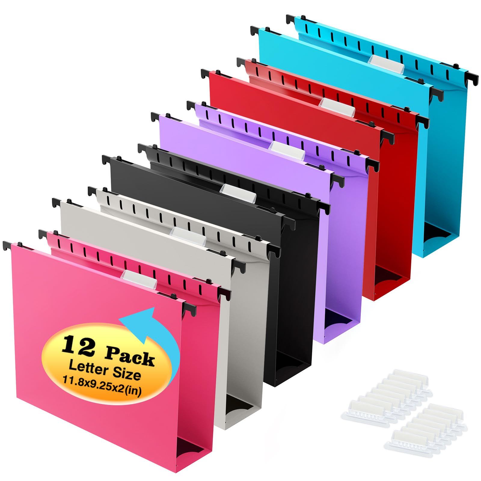 Shutex Extra Capacity Plastic Hanging File Folder,12 Pack Reinforced Hang Folders Letter Size,Heavy Duty 2 Inch Expansion,Filing