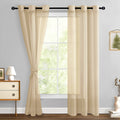 Hiasan Taupe Sheer Curtains 84 Inches Long With Tiebacks, Grommet Light Filtering Semi Transparent Voile Drapes Grommet Window Curtains For Living Room, Bedroom, W42 X L84, Set Of 2 Panels