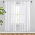 Nicetown White Faux Linen Semi Sheer Curtains 63 Inch Length For Bedroom, Rod Pocket & Back Tab Window Treatments Privacy With L