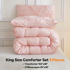 Andency Pink Comforter Set King(104X90Inch), 3 Pieces Soft Lightweight Cute Pinch Pleat Bedding Comforters & Sets, All Season Western Warm Down Alternative Bed Set For Girls Women