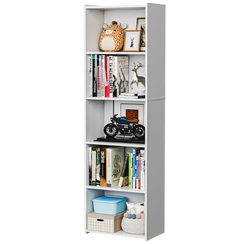 Super Deal 5-Tier Bookshelf Narrow Bookcase Wood Cube Storage Shelf Freestanding Open Shelf Display Rack Organizer For Small Spaces Kids Bedroom Living Room Home Office Apartment, 52 Inch White