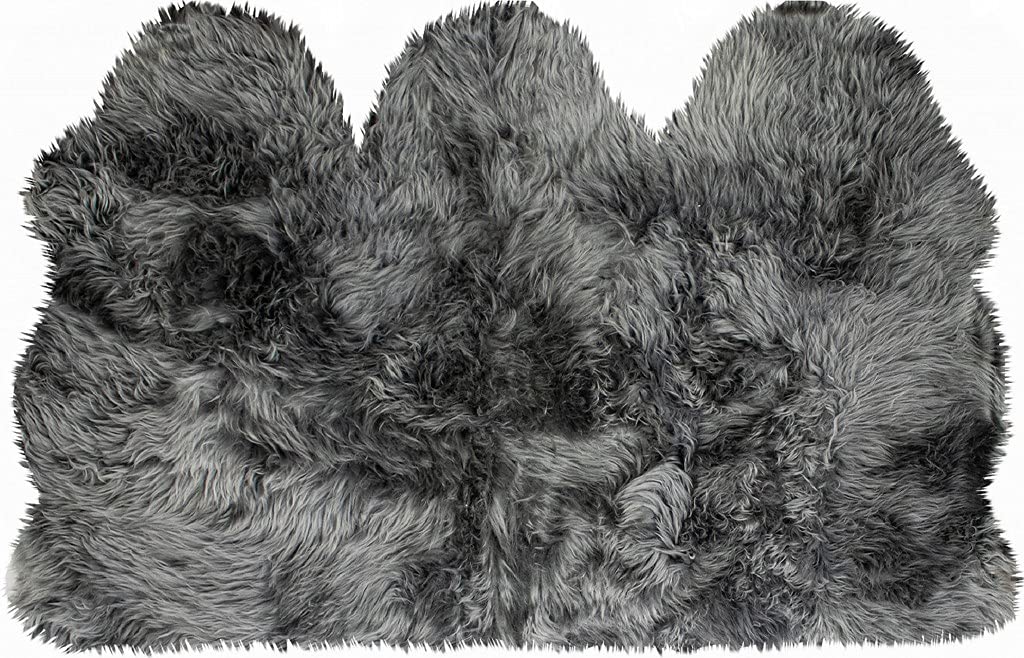 HomeRoots Grey New Zealand Sheepskin, Microsuede 3' x 5' Gray Natural Sheepskin Area Rug