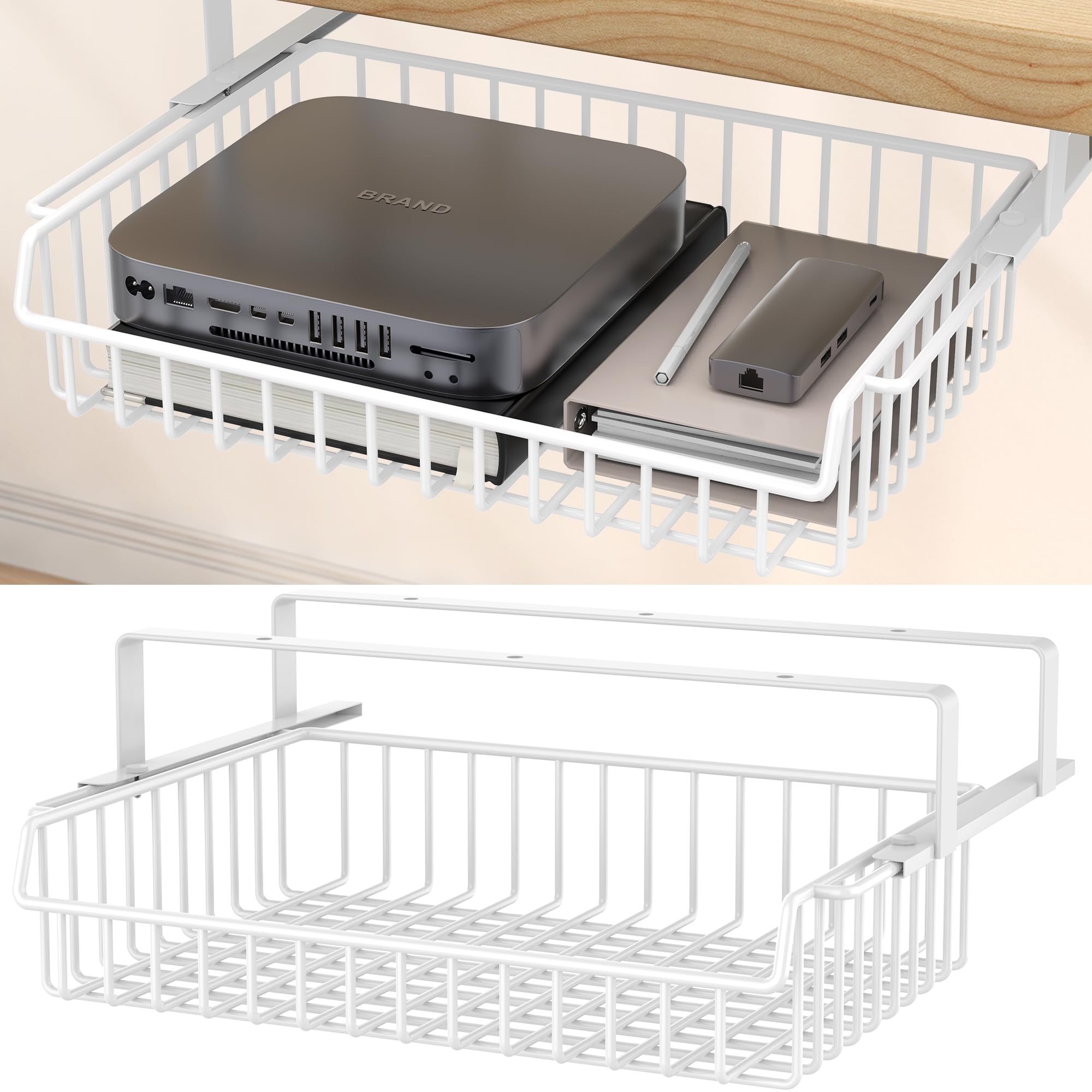 Enonci Under Desk Drawer, Slide Out Design,No Drill Metal Under Desk Cable Management, Under Desk Storage Shelf Tray Basket Unde