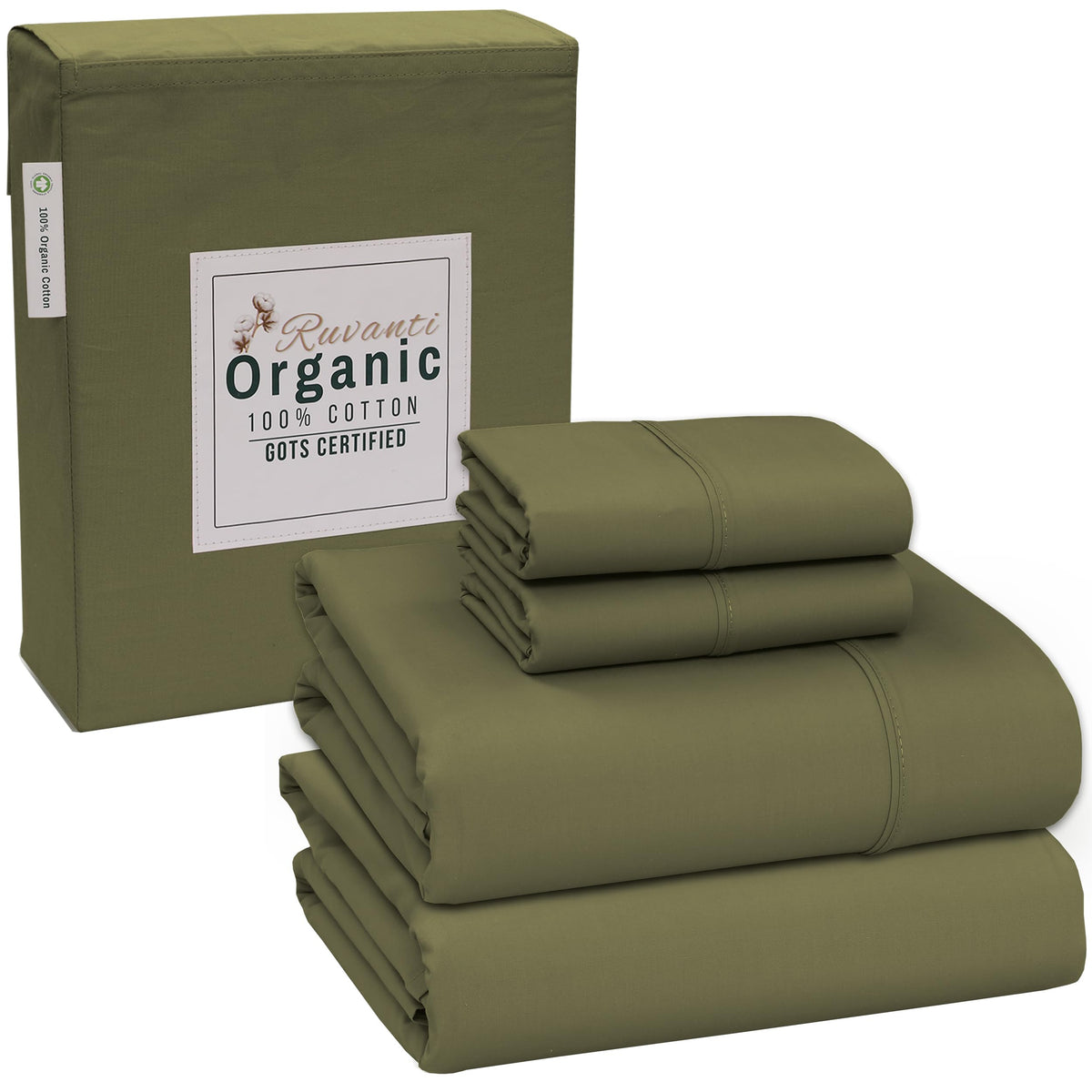 RUVANTI 100% Organic Cotton Sheets - Certified for GOTS - Breathable & Comfortable King Size Sheets Set - Soft & Cooling Percale