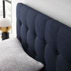 Modway Emily Tufted Button Linen Fabric Upholstered Queen Headboard in Navy