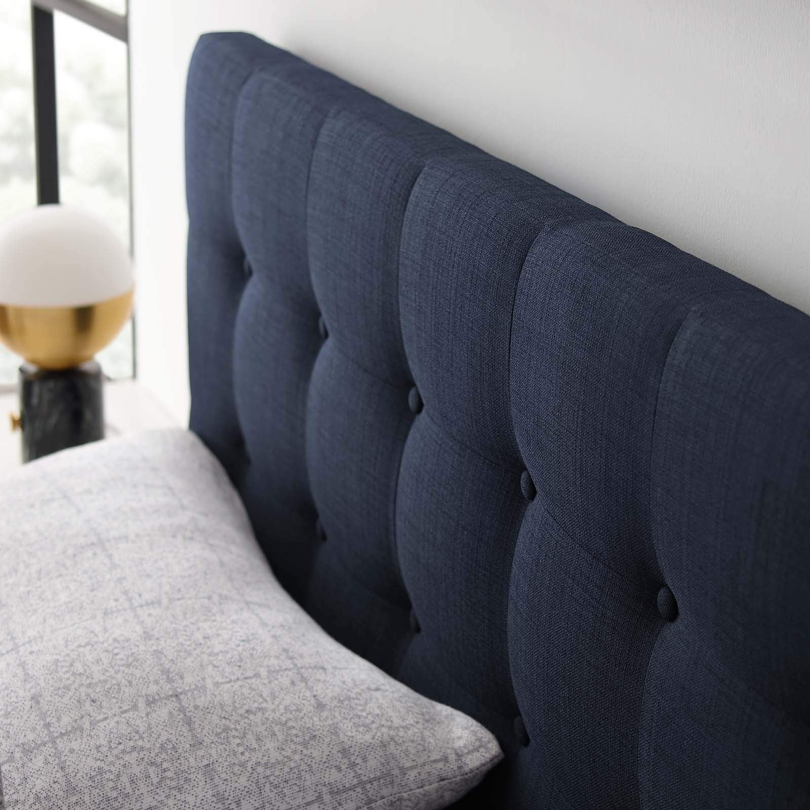 Modway Emily Tufted Button Linen Fabric Upholstered Queen Headboard in Navy