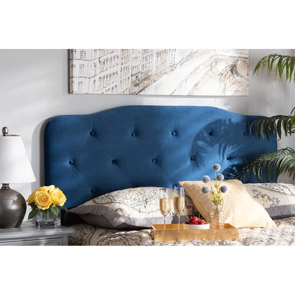 Baxton Studio Gregory Modern and Contemporary Navy Blue Velvet Fabric Upholstered King Size Headboard