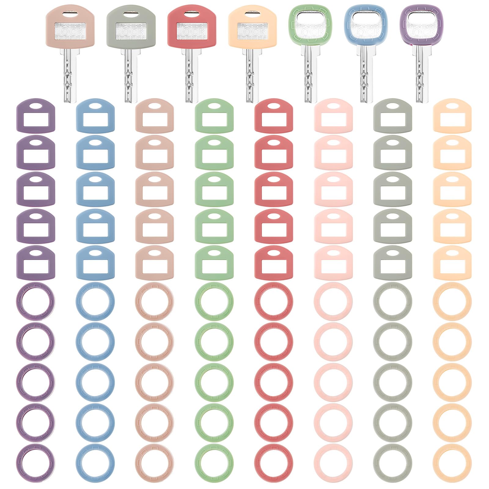 Blulu 80 Pieces Key Color Covers Caps Tags Covers Set Plastic Key Identifier Rings Toppers For Organization House, 2 Styles(8 Mo