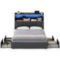 VASAGLE Queen Bed Frame with 51.4 Inch Tall Storage Headboard, Bed Frame Queen Size with 4 Storage Drawers on Wheels, LED Lights