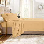 Clara Clark Queen Sheets, 6 Piece Set - Hotel Luxury Sheets For Queen Size Bed, Super Soft Bedding Sheets & Pillowcases, Queen Size Sheets, Camel Gold