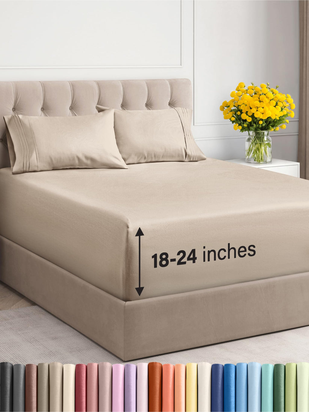 Extra Deep Pocket Cal King Sheets - 4 Piece Breathable & Cooling Bed Sheets - Hotel Luxury Bed Sheet Set - Soft, Wrinkle Free & Comfy - Easily Fits Extra Deep Mattresses - Deep Pocket Wheat Sheets Set