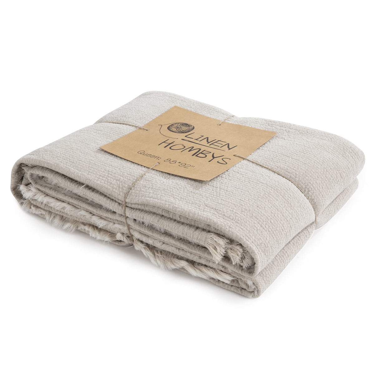 Hombys 92'X108' 100% Pure Linen Oversized King Blanket-Soft Linen Reversible Throw Blanket In Natural Linen Color Bed Blanket(