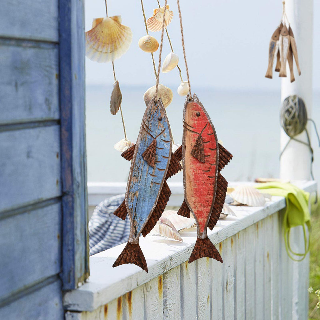 Attraction Design Wooden Fish Decor Hanging Wood Fish Decorations For Wall, Rustic Nautical Fish Decor Beach Theme Home Decorati