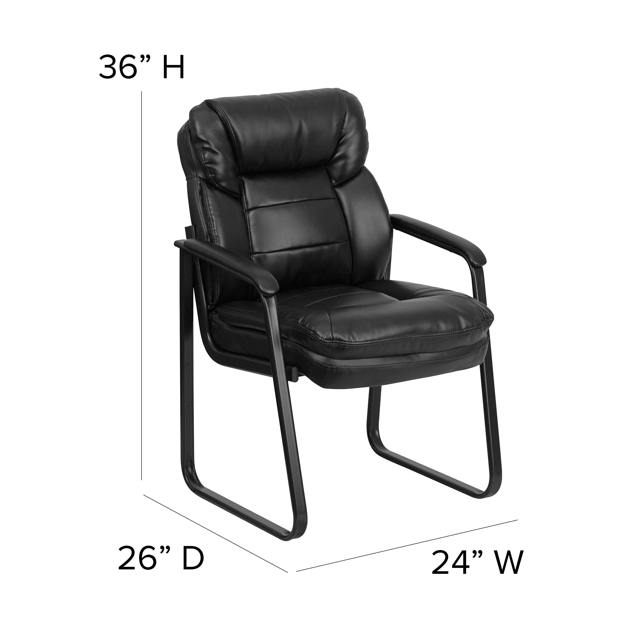 Flash Furniture Isla LeatherSoft Executive Side Reception Chair with Padded Arms and Sled Base, Upholstered Side Chair for Living Room/Office, Black