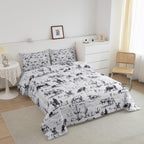 Feelyou Western Comforter Set Twin Size, White And Black Cowboy Cow Bedding Set Cowboy Comforter Desert Cactus Duvet Set Soft Be