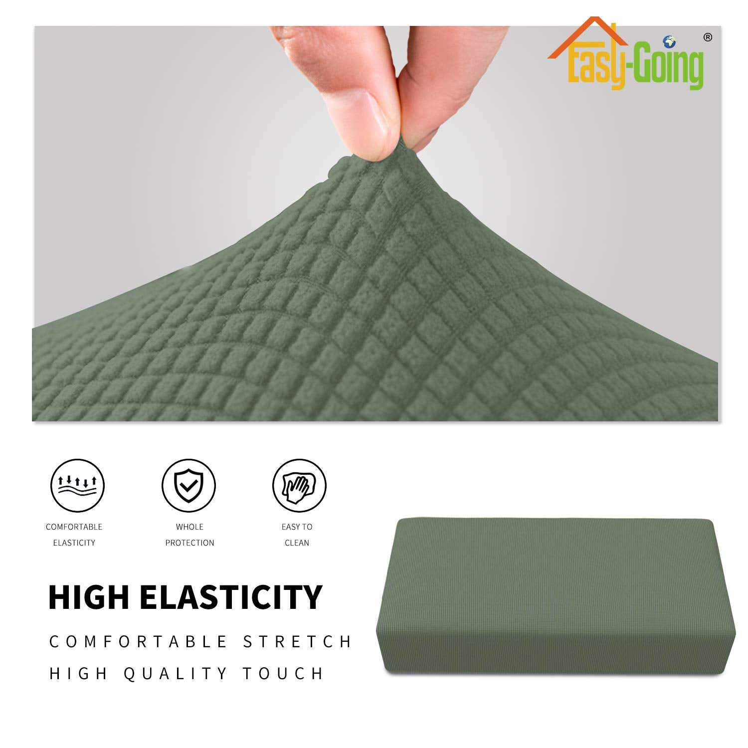 Easy-Going Stretch Ottoman Cover Folding Storage Stool Furniture Protector Soft Rectangle Slipcover With Bottom (Xx-Large,Grayish Green)