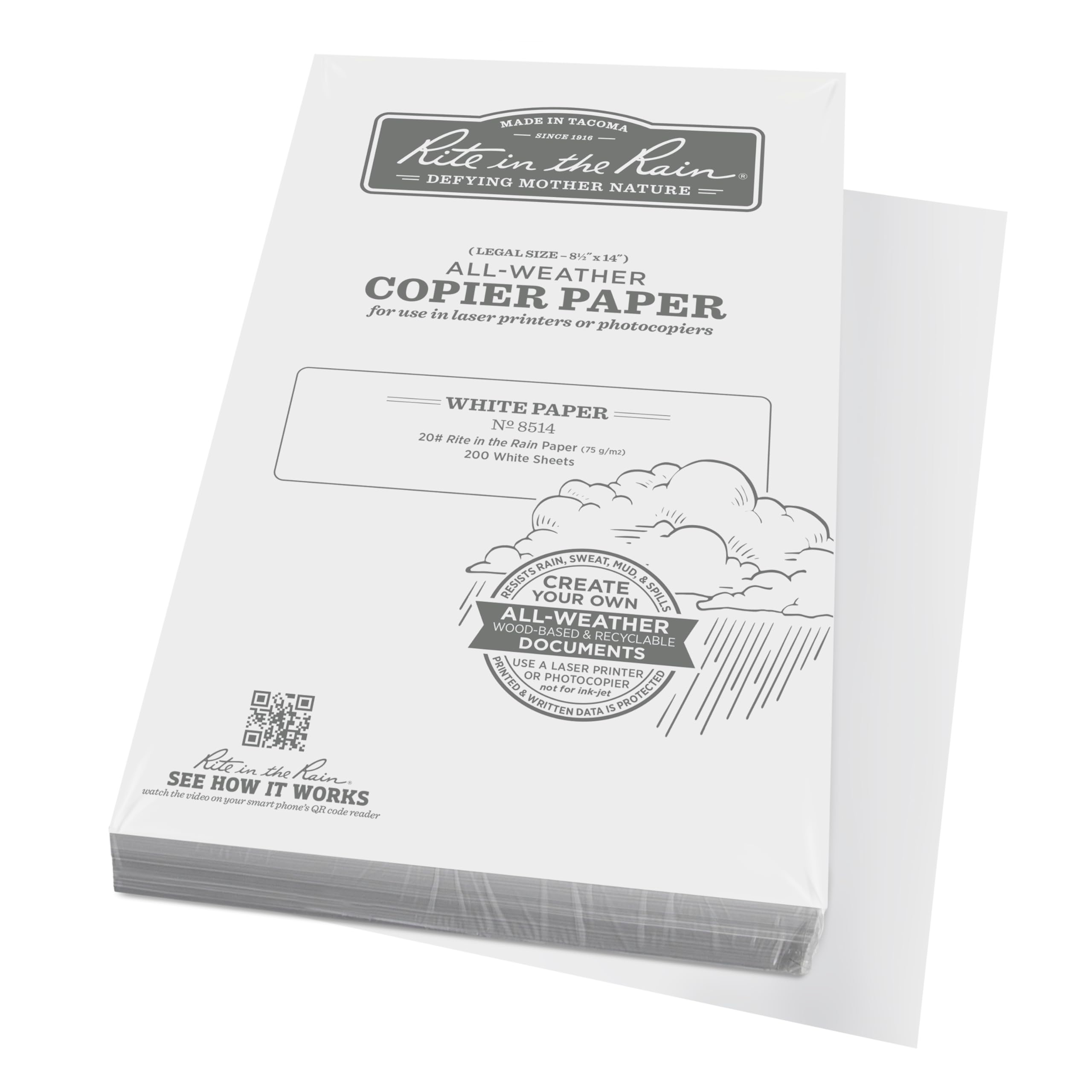 Rite In The Rain Weatherproof Copier Paper, 8.5' X 14', 20# White, 200 Sheet Pack (No. 8514)