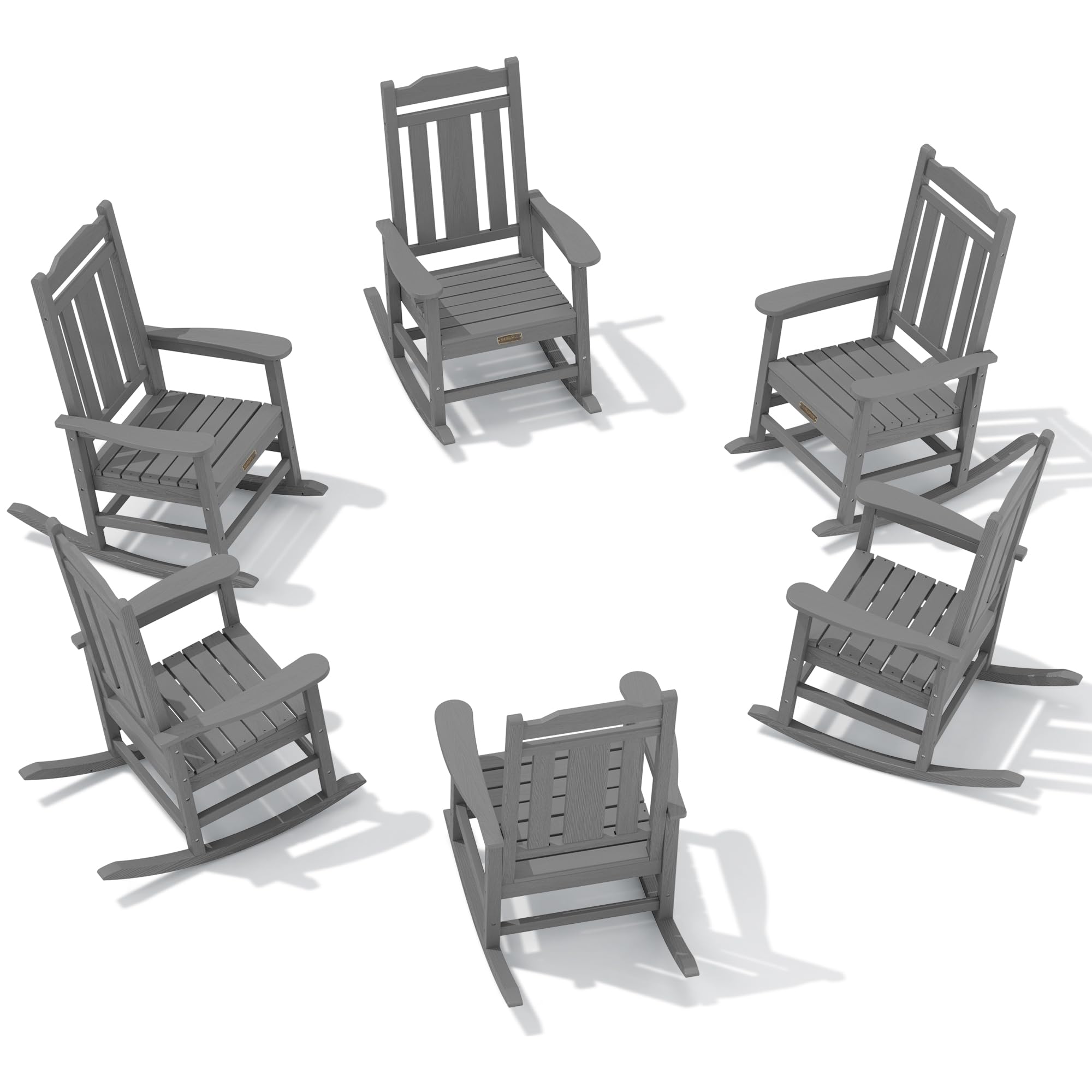 Serwall Outdoor Rocking Chair Gray Set Of 6, All Weather Patio Rocking Chair, Hdpe Poly Rocking Chair For Adults, Heavy Duty Front Porch Rocker