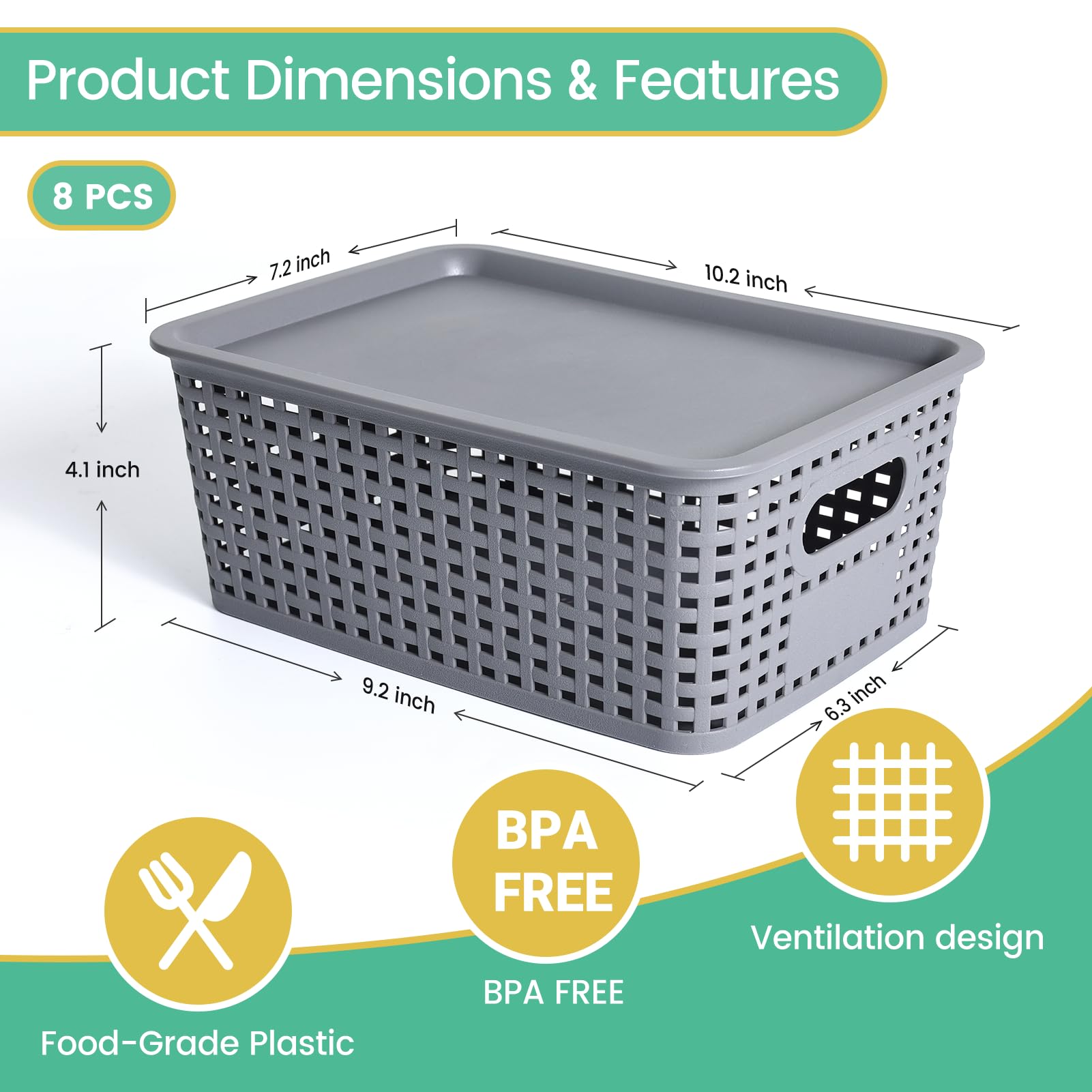 Plastic Storage Baskets With Lid-Plastic Storage Containers Stackable Storage Bins: Storage Baskets For Organizing Shelves Drawe