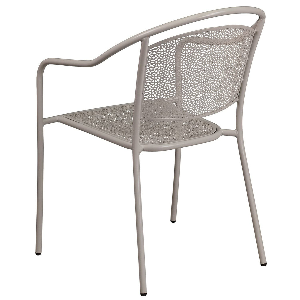 Flash Furniture Commercial Grade Light Gray Indoor-Outdoor Steel Patio Arm Chair with Round Back