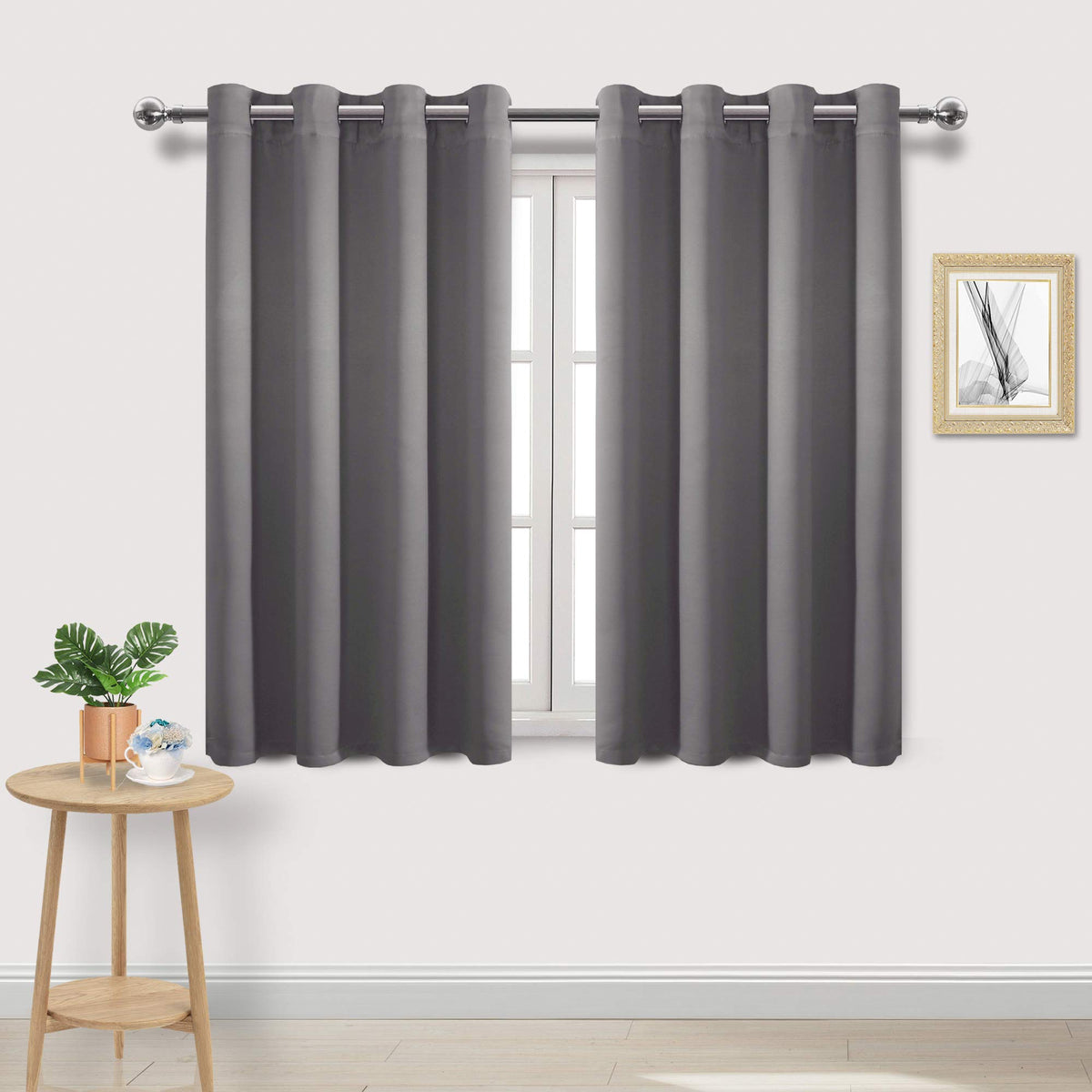 Dwcn Grey Blackout Curtains For Living Room, Thermal Curtains W52 X L54 Inch Length, Room Darkening Bedroom Curtains 2 Panels Se