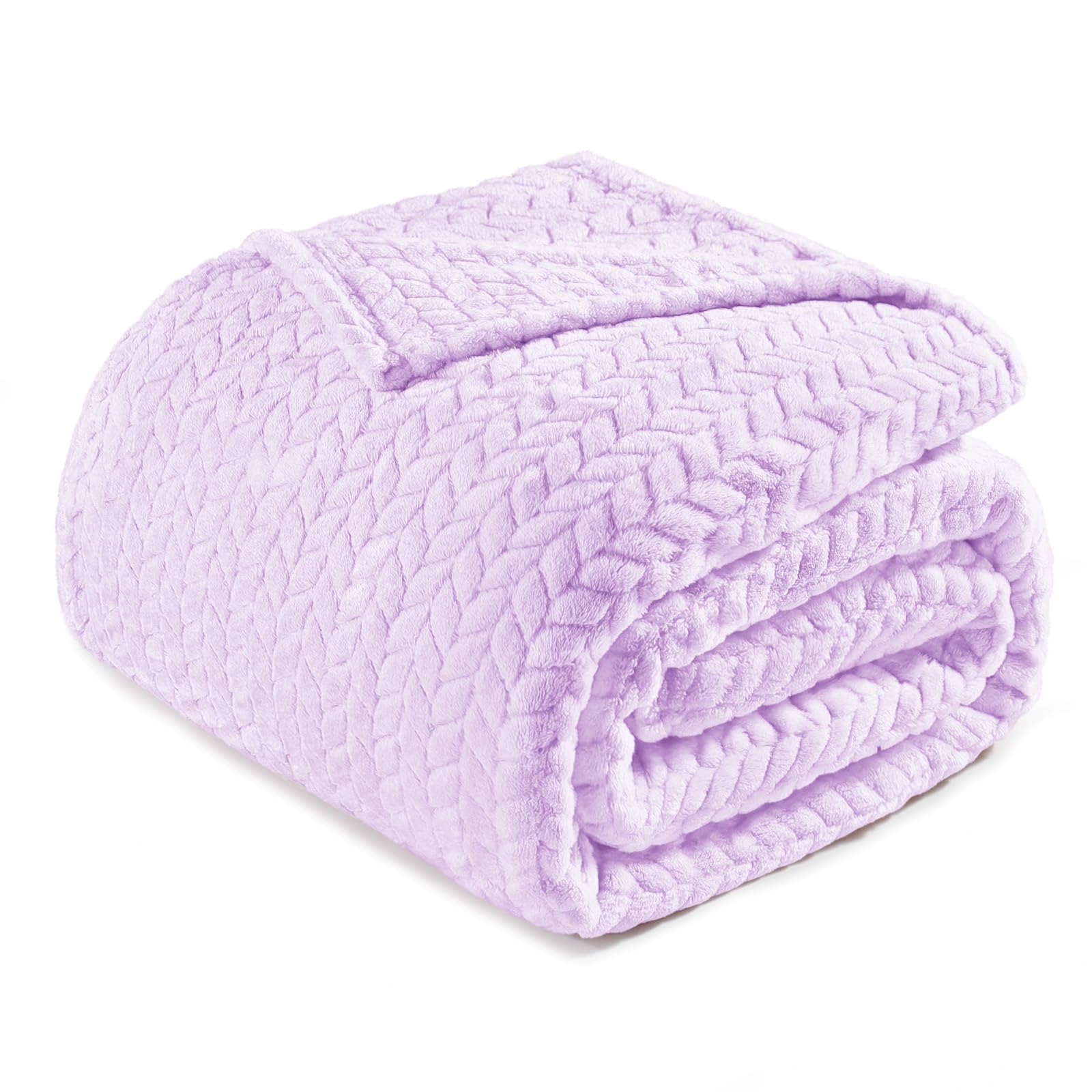 Exclusivo Mezcla Lilac Purple Fleece Queen Size Blanket For Bed, 90X90 Inches Soft Cozy 3D Decorative Jacquard Flannel Blankets,