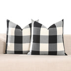 CARRIE HOME Black and White Outdoor Throw Pillow Covers 16x16 Set of 2 Black Buffalo Plaid Pillows Decorative Linen Boho Pillow 