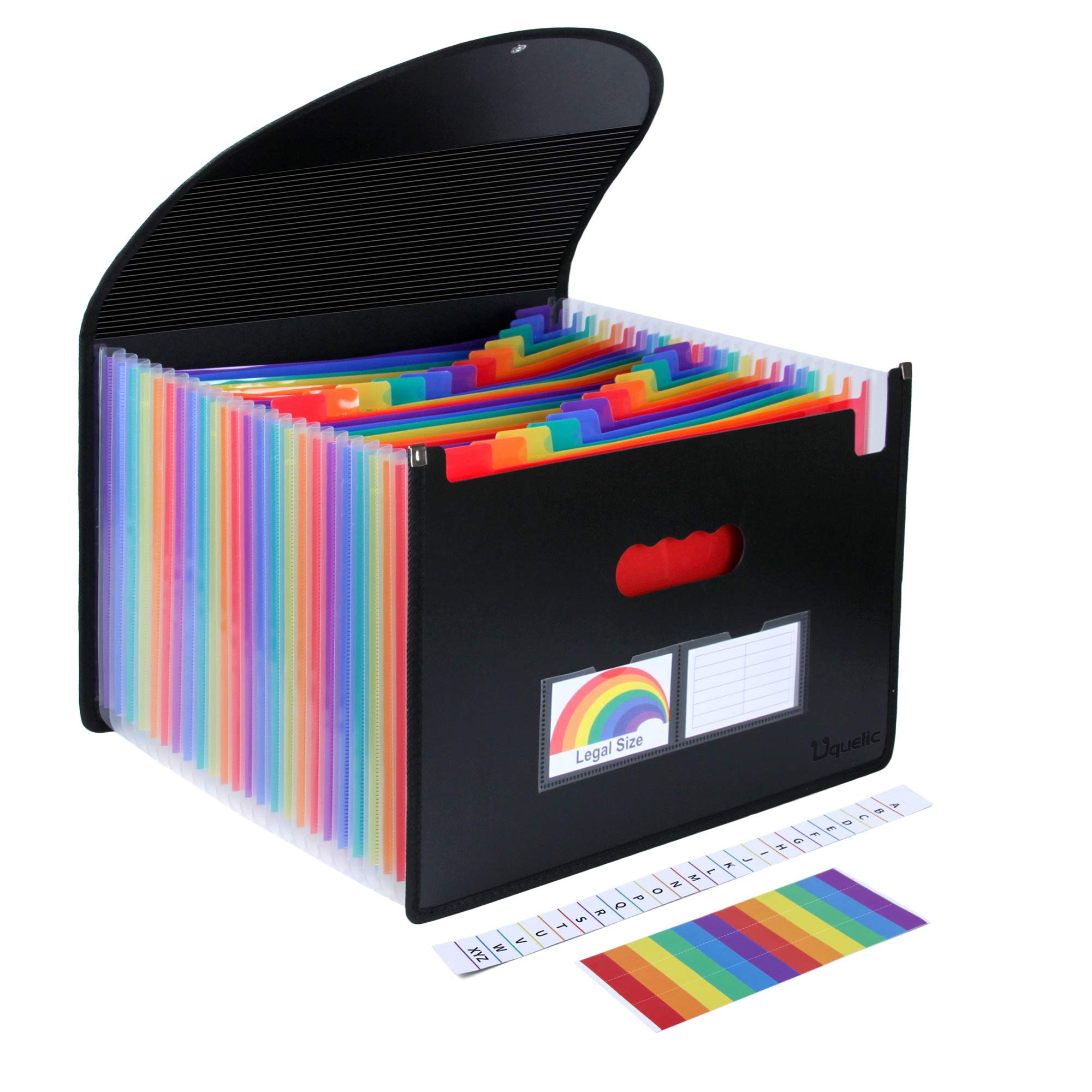 Uquelic Legal Size File Folder With Flap/Portable 24 Pockets Expanding Accordion Filling Organizer W/Covered Edges, Color Index&